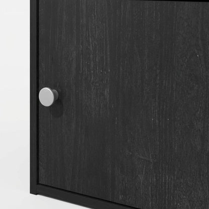 Black 3-Tier Bookcase with Door Storage and Wood Finish