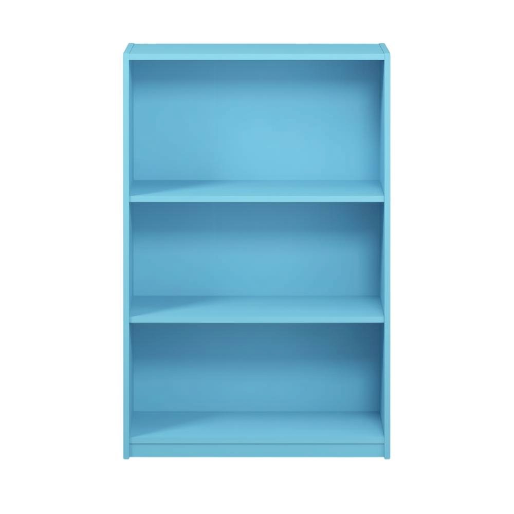 Light Blue 3-Tier Adjustable Shelf Bookcase with Wooden Construction