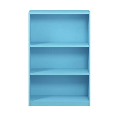 Light Blue 3-Tier Adjustable Shelf Bookcase with Wooden Construction