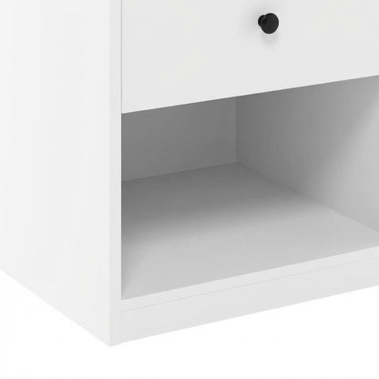 Solid White Lift Top Nightstand with Wooden Finish for Bedroom Storage