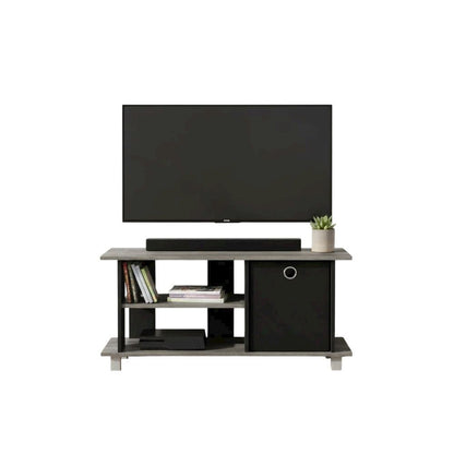 TV Stand with Bin Drawers in Oak and Black Finish for Modern Living Spaces