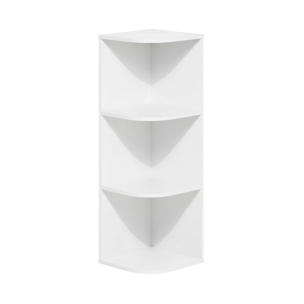 White 3-Tier Corner Open Shelf Bookcase with Wooden Shelves