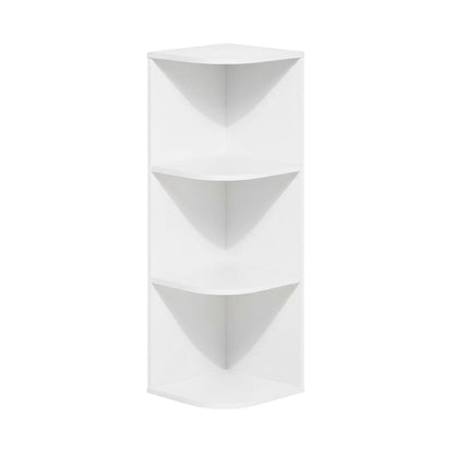 White 3-Tier Corner Open Shelf Bookcase with Wooden Shelves