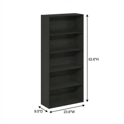 Espresso 5-Tier Bookcase with Adjustable Shelves, Tall Home Library Storage