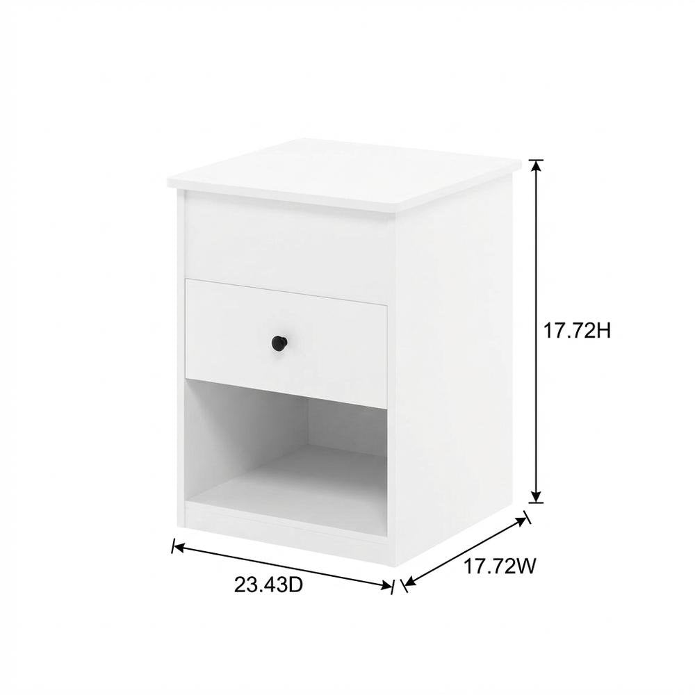 Solid White Lift Top Nightstand with Wooden Finish for Bedroom Storage