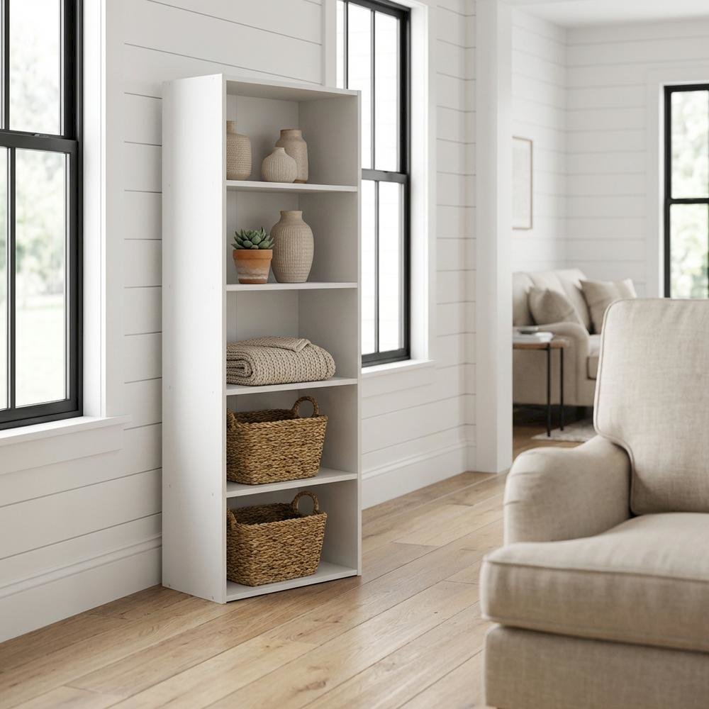 Wooden Bookcase with Adjustable Shelves for Living Room and Office