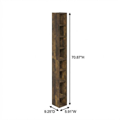 Amber Pine 8-Tier Bookcase with Space Saving Storage Shelf