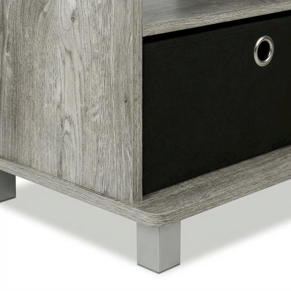 Gray/Black entertainment center with bin drawers and modern design