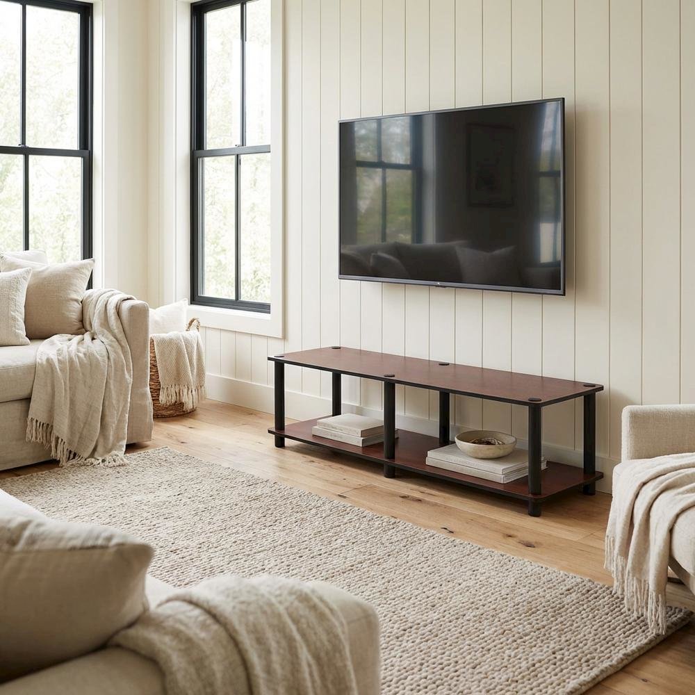 Dark Cherry TV Stand with Black Tube Frame and Composite Wood Construction
