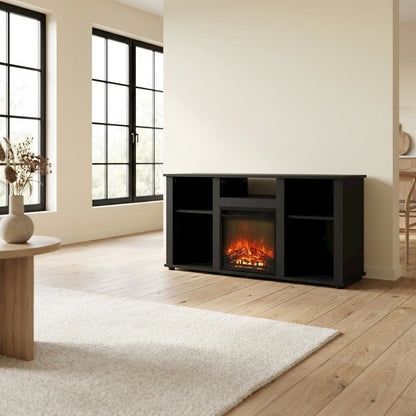 Brown Fireplace TV Stand with Open Storage for TVs up to 55 inches