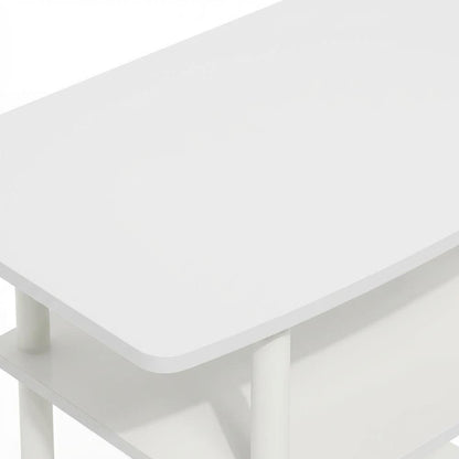 White 3-Tier TV Stand with Rubberwood & Walnut Veneers for Modern Living