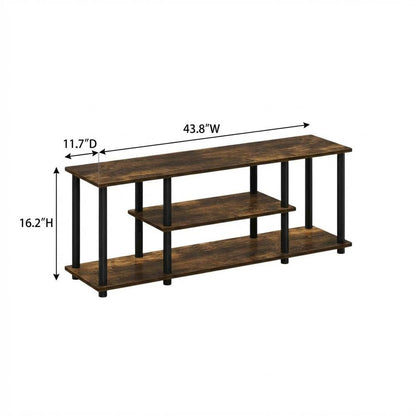 Amber Pine/Black TV Stand with 3-Tier Storage and Wooden Construction