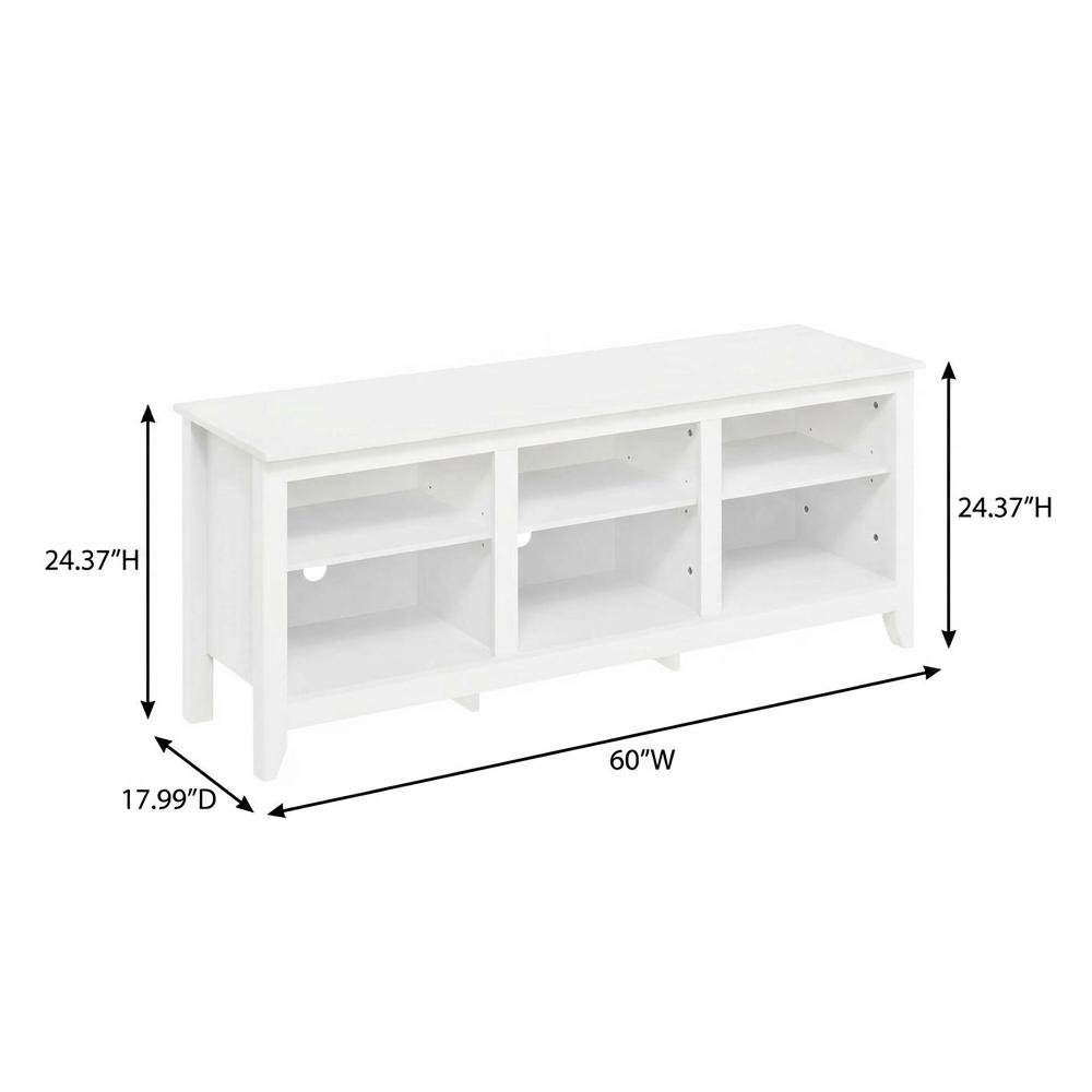 White Wooden TV Stand, Up to 65 Inch Entertainment Center, Spacious Storage