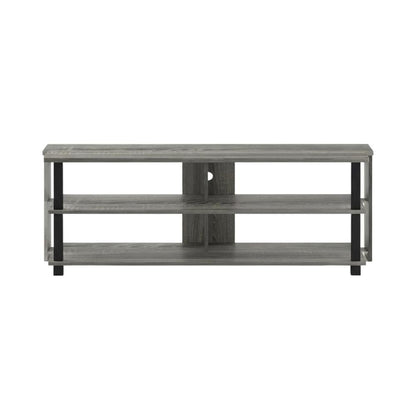 Wood TV stand in French Oak Grey, Black, three tiers, up to 50-inch TVs