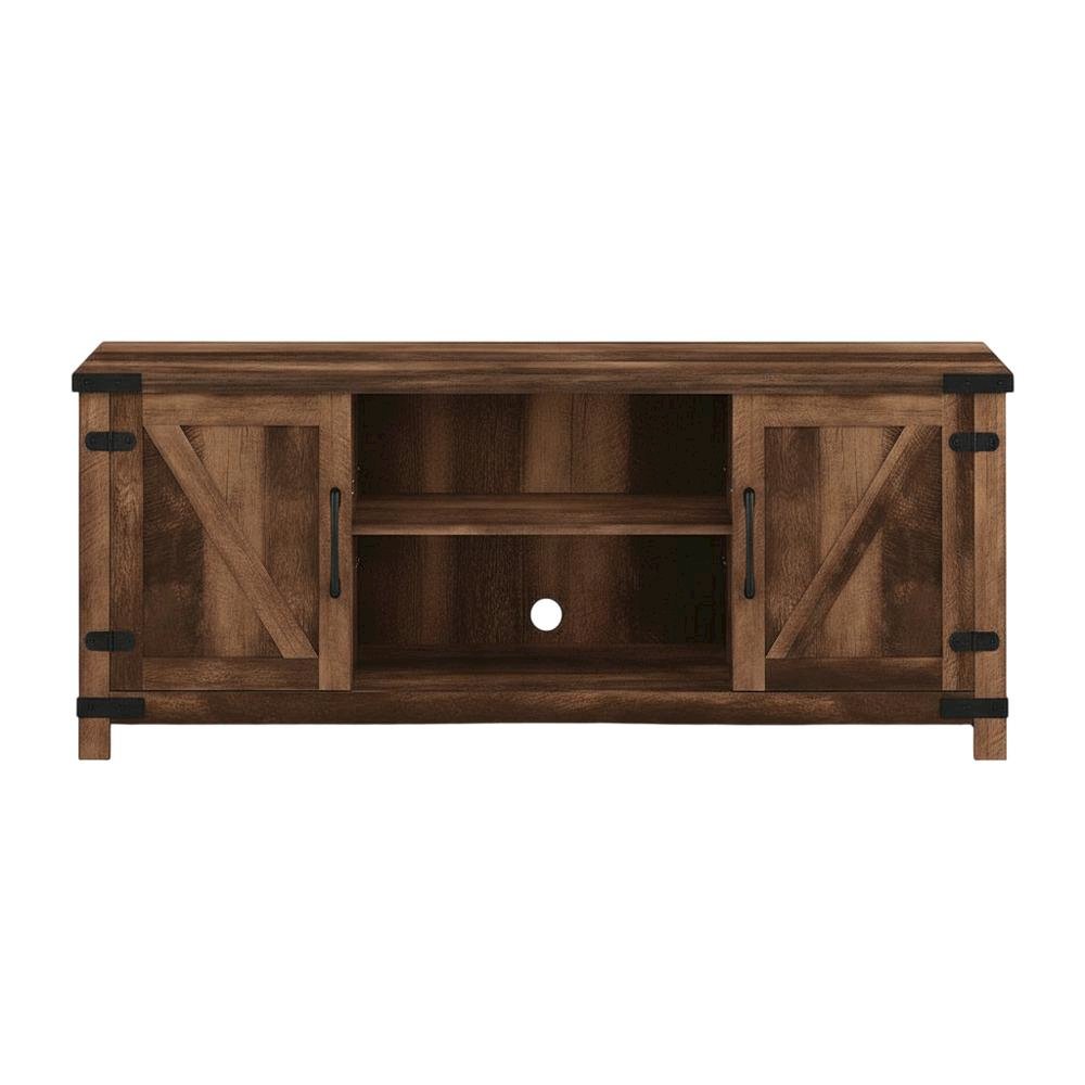 Rustic Brown Wood TV Cabinet with Barn Door for Up to 70 Inch Displays
