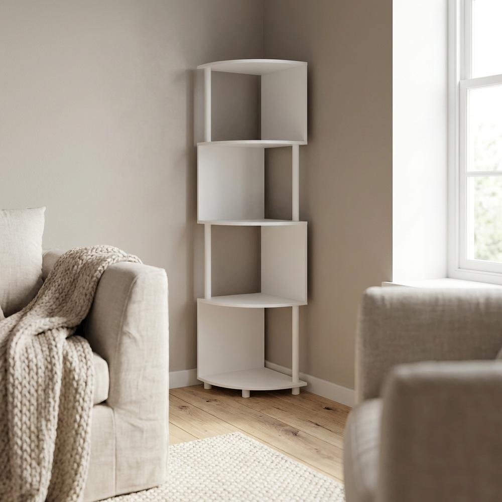 White 4-Tier Zigzag Corner Shelf with Sturdy Wood Construction
