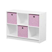 White and Pink 3x2 Bookcase with Bins for Organizing and Storage