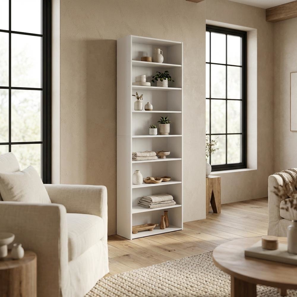 White 8-Tier Open Shelf Bookcase with Storage Organizer