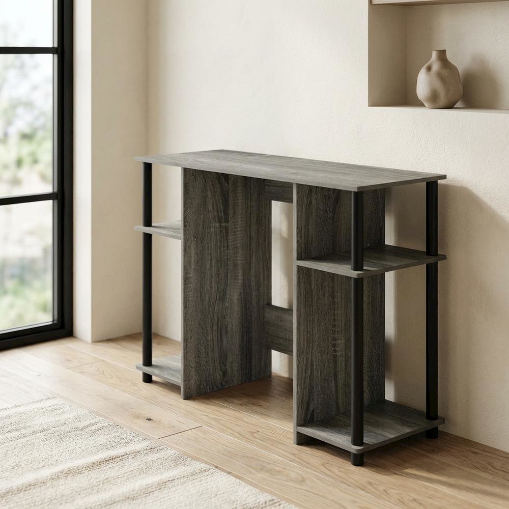 Compact French Oak Grey And Black Study Desk With Modern Design