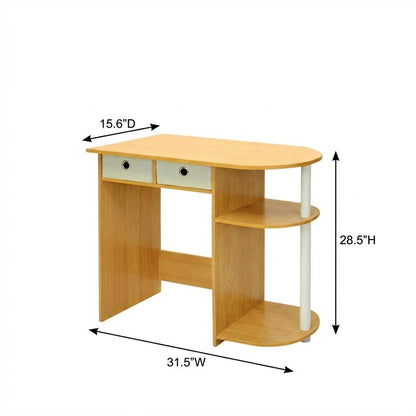 Wooden Laptop Desk with Beech, Ivory Finish, Workstation for Home Office