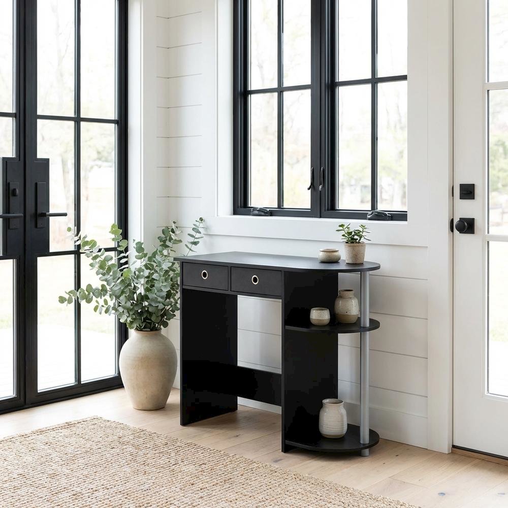 Black and Grey Computer Desk with Spacious Surface and Modern Design