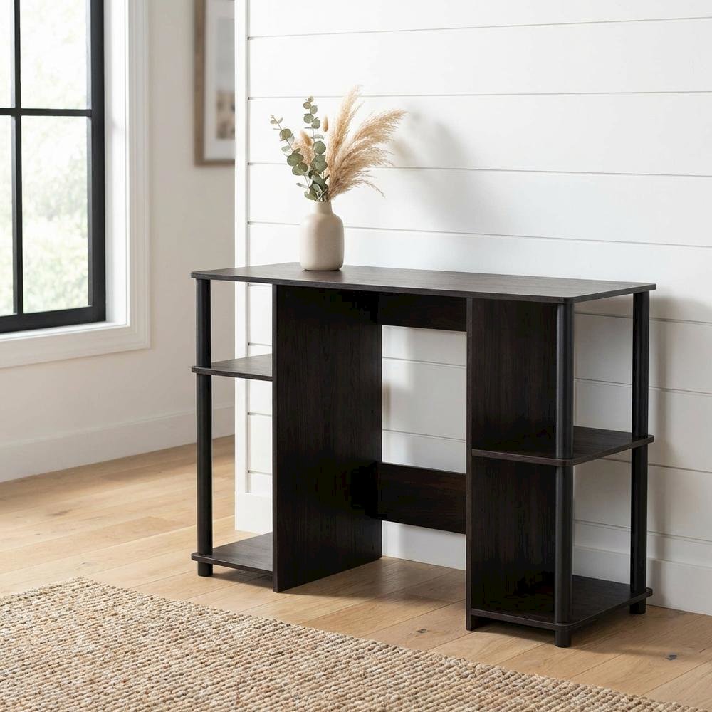 Black compact computer study desk with sturdy design and space-efficient layout