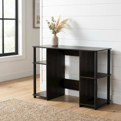 Black compact computer study desk with sturdy design and space-efficient layout
