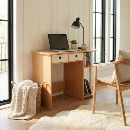 Wooden Laptop Desk with Beech, Ivory Finish, Workstation for Home Office