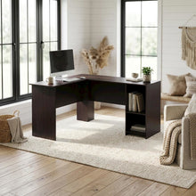 L-Shaped Desk, Bookshelves in Espresso Finish, Space-Saving Computer Workstation