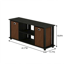 Wooden Entertainment Center with Storage Bins in Americano and Black Finish