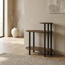 Amber Pine and Black 3-Tier Oval Side Table with Open Shelves for Living Room