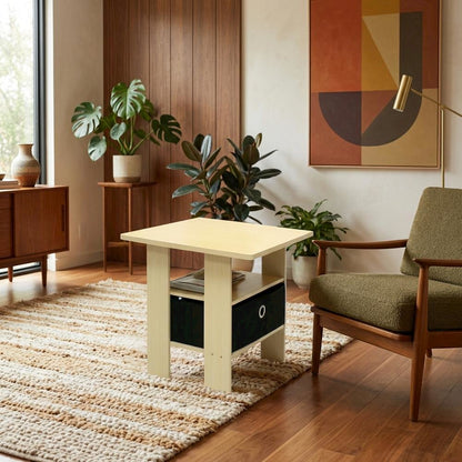 Steam Beech and Black Finish Nightstand with Bin Drawer for Bedroom