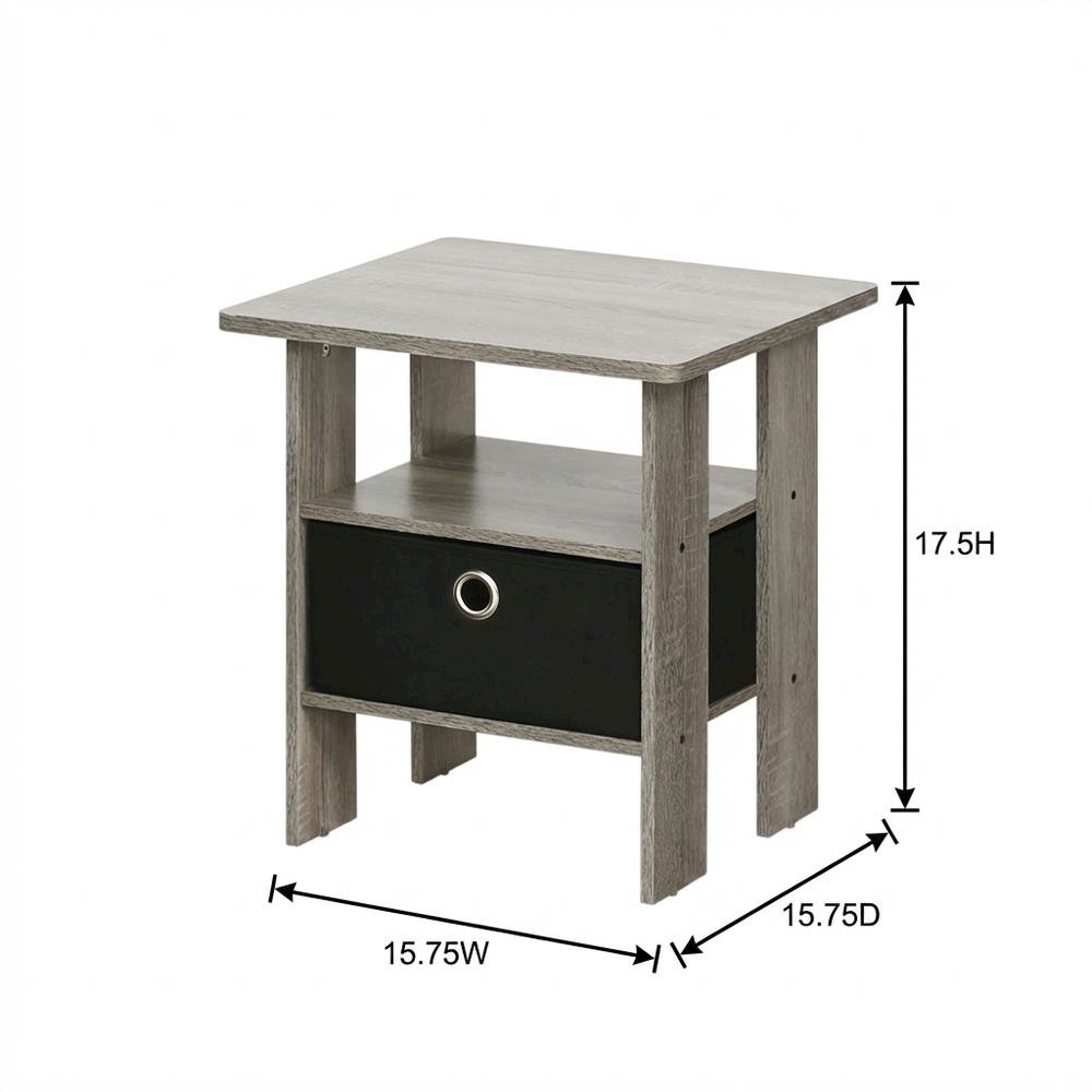 Grey night stand with storage bin drawer, stylish bedroom accent