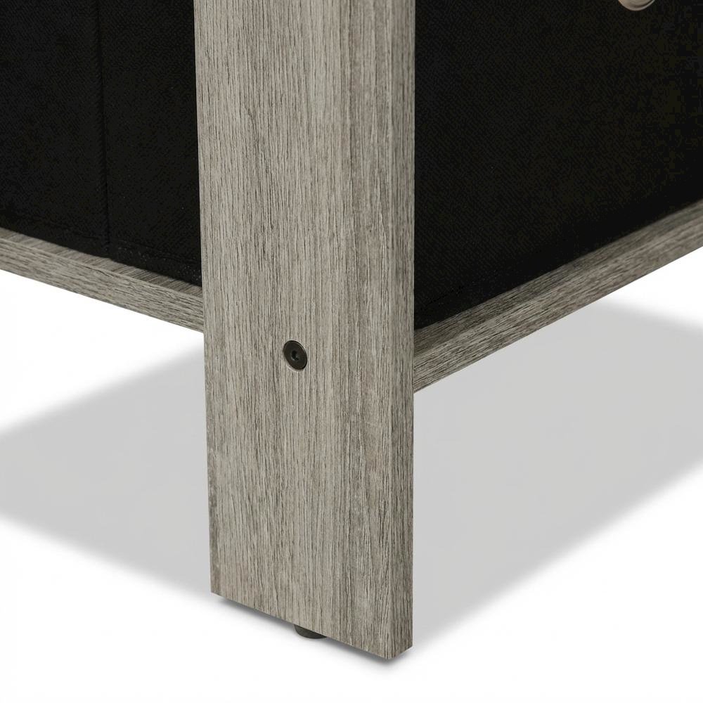 Grey night stand with storage bin drawer, stylish bedroom accent