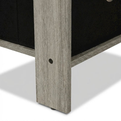 Grey night stand with storage bin drawer, stylish bedroom accent