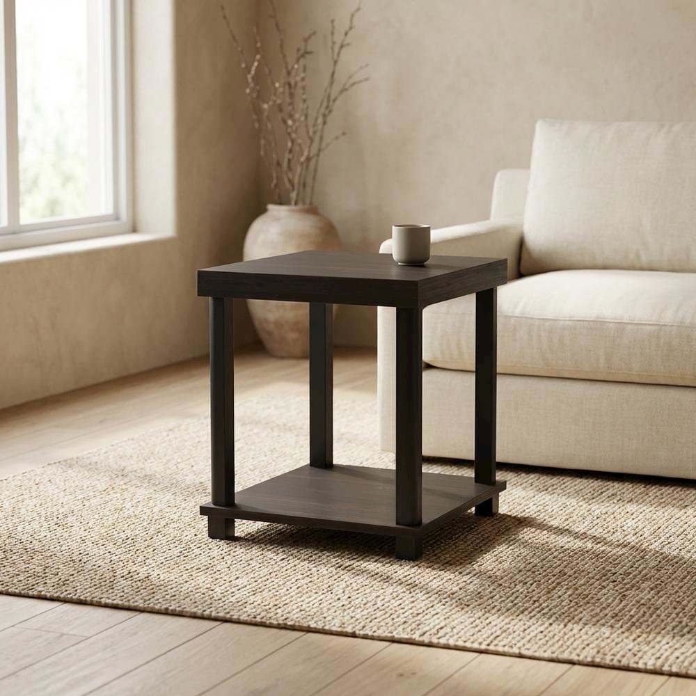 Espresso, End Side Table, Open Shelf, Quality Build