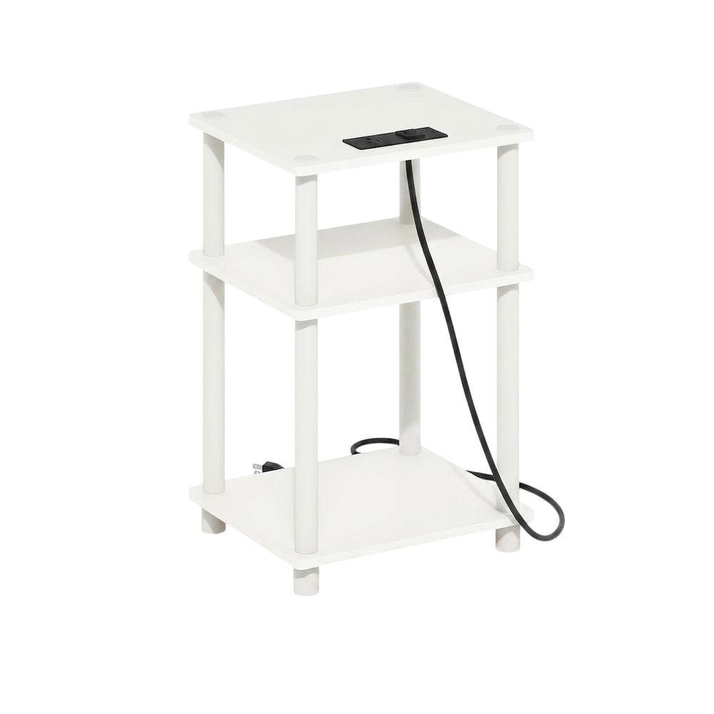 White, Storage Side Table, Open Shelf, USB Charging