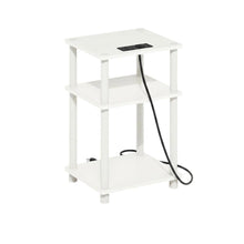 White, Storage Side Table, Open Shelf, USB Charging