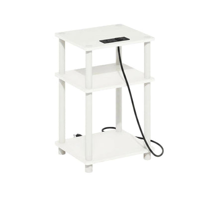 White, Storage Side Table, Open Shelf, USB Charging