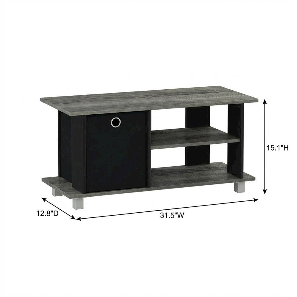TV Stand with Bin Drawers in Oak and Black Finish for Modern Living Spaces