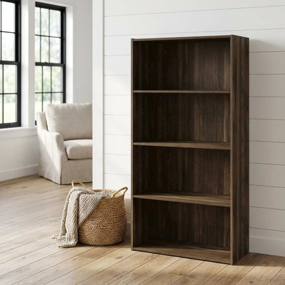 Wooden 4-Tier Open Shelf with Ample Storage in Walnut Finish