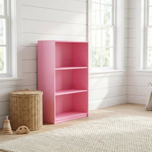 Pink 3-Tier Adjustable Shelf Bookcase with Sturdy Wood Construction