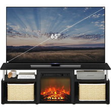 Black 70 Inch Fireplace TV Stand with Four Shelves and Elegant Electric Insert