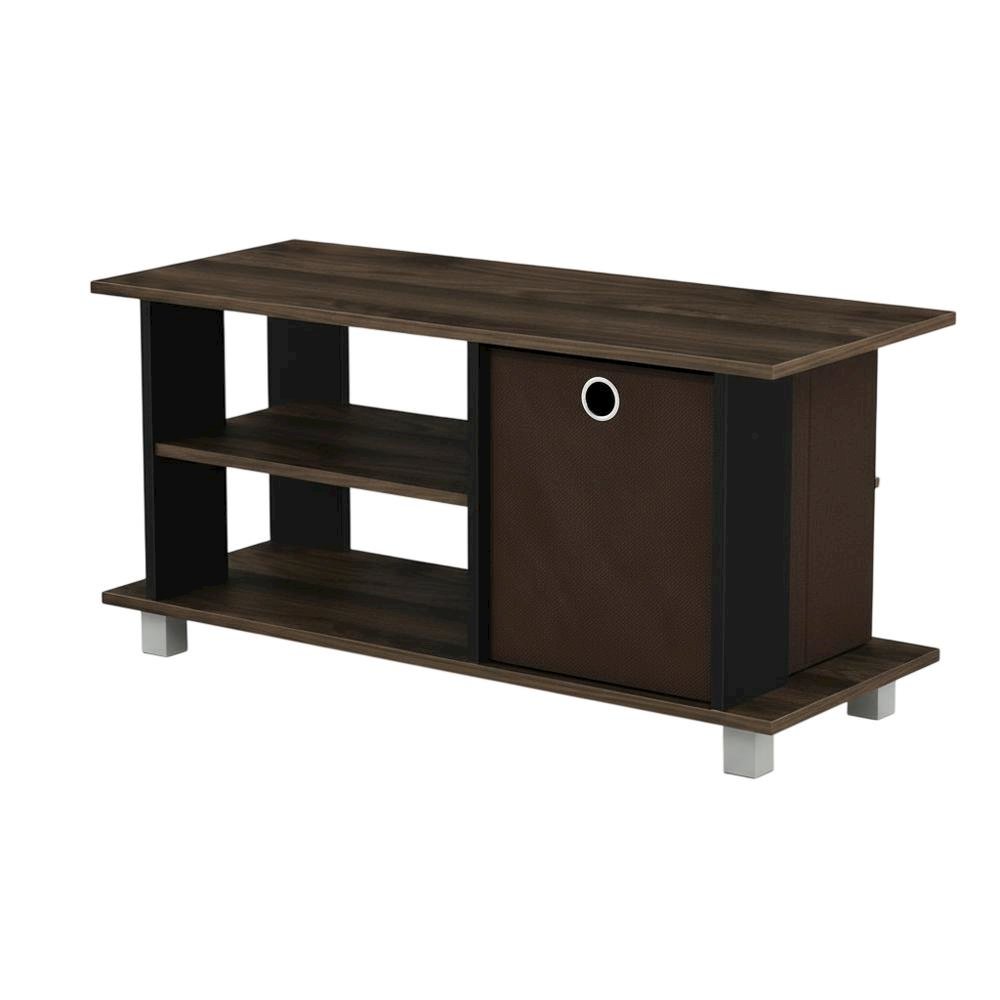 Simplistic TV Stand with Storage Bins in Dark Brown and Walnut Finish