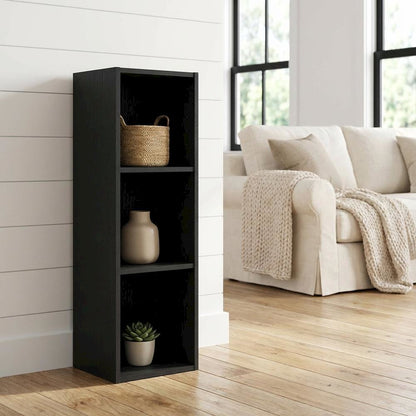 Wooden Bookcase in Black Finish with Spacious Shelves for Storage