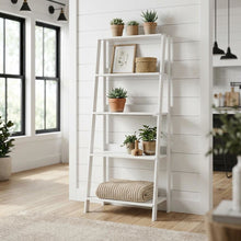 White 5-Tier Ladder Shelf with Open Display and Storage