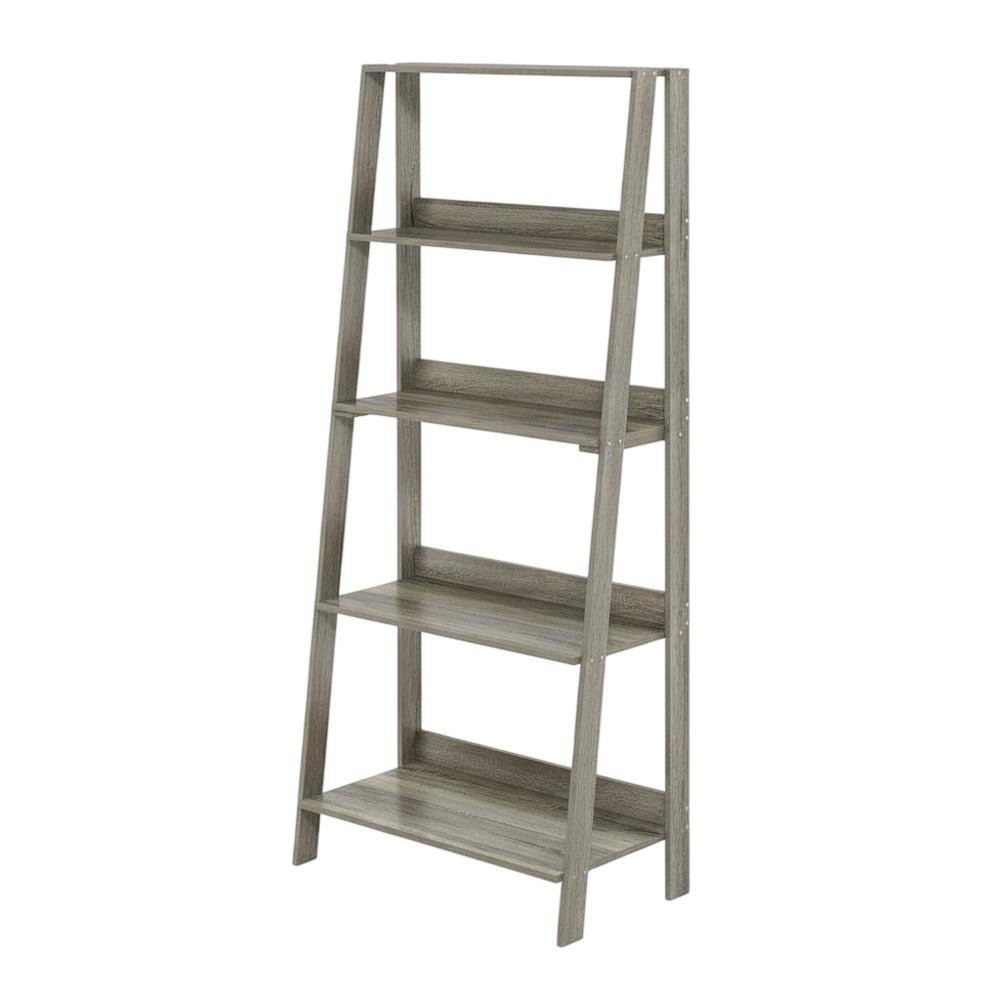 Wooden 5-Tier Ladder Bookcase with French Oak Finish for Home Storage