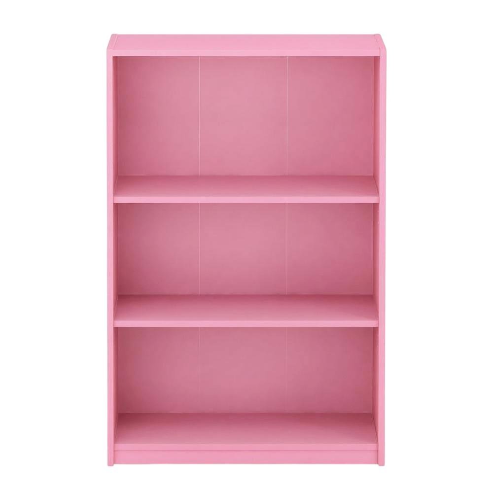 Pink 3-Tier Adjustable Shelf Bookcase with Sturdy Wood Construction