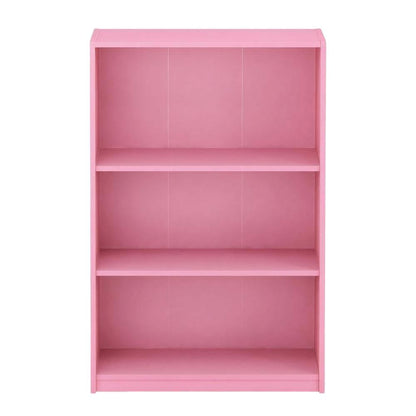 Pink 3-Tier Adjustable Shelf Bookcase with Sturdy Wood Construction
