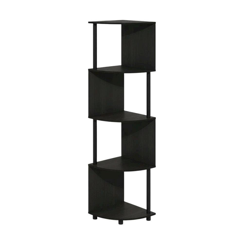 Espresso and Black 4-Tier Z-Shaped Corner Shelf Bookcase with Wooden Finish